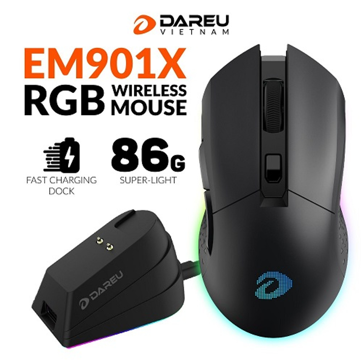 Chuột Gaming DAREU EM901X RGB - SUPERLIGHT - FAST CHARING DOCK