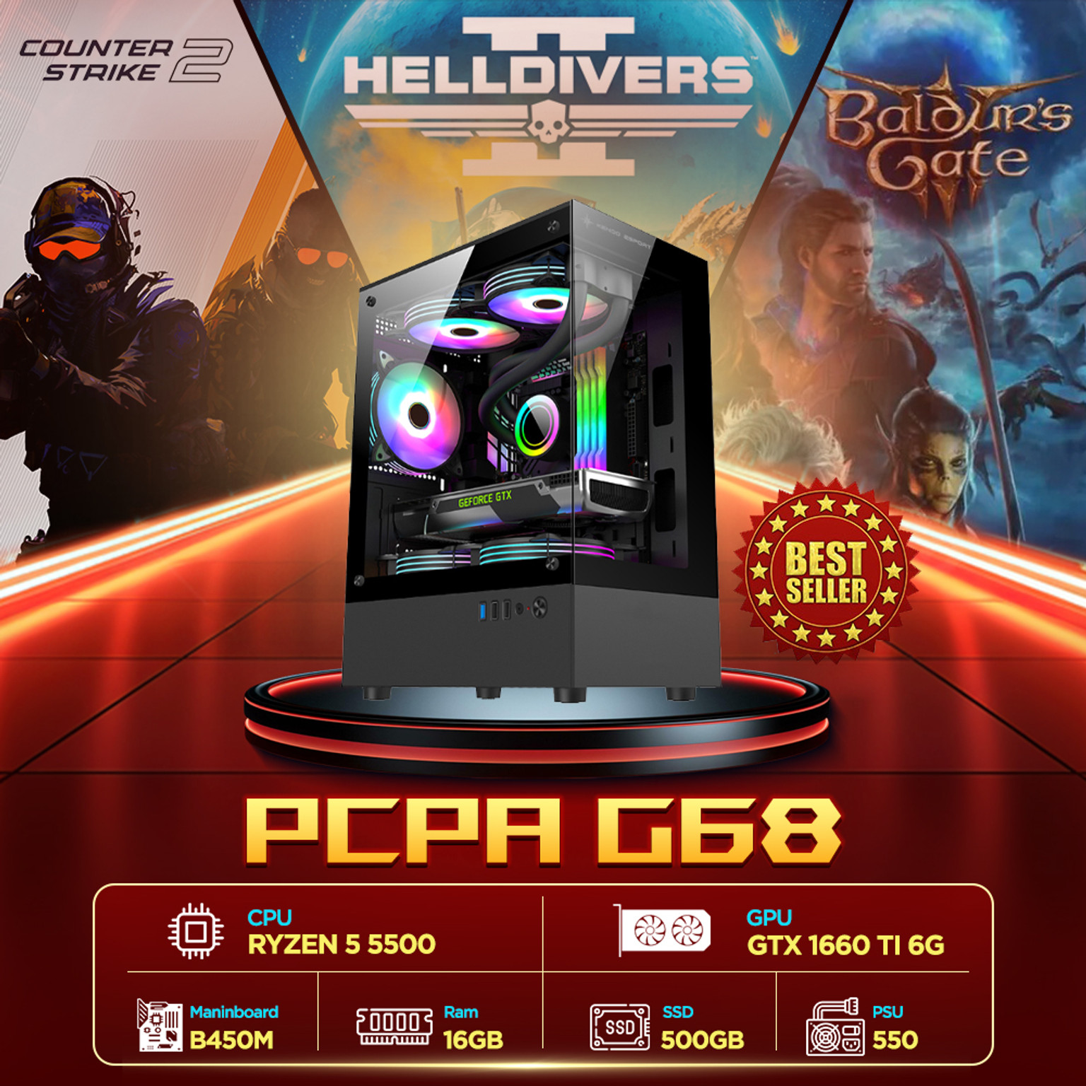 Máy tính PCPA G68 (R5 5500/16GB/GTX 1660TI 6Gb/550W)