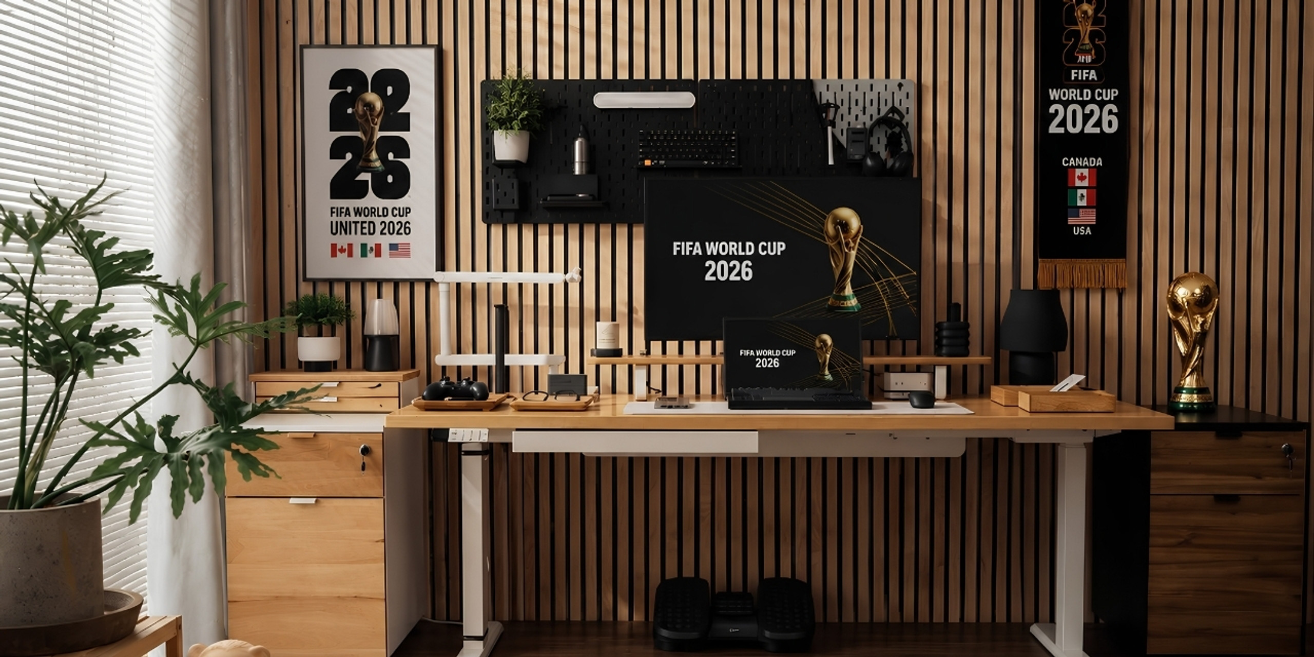 Setup phòng làm việc phong cách công nghiệp với bàn nâng hạ hiện đại