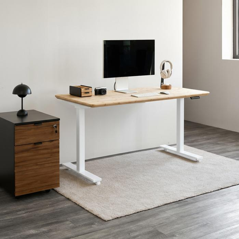Bộ bàn nâng hạ Bamboo Edge — Mặt bàn  1200 x 600 x 32 mm - Tre tự nhiên - Khung trắng