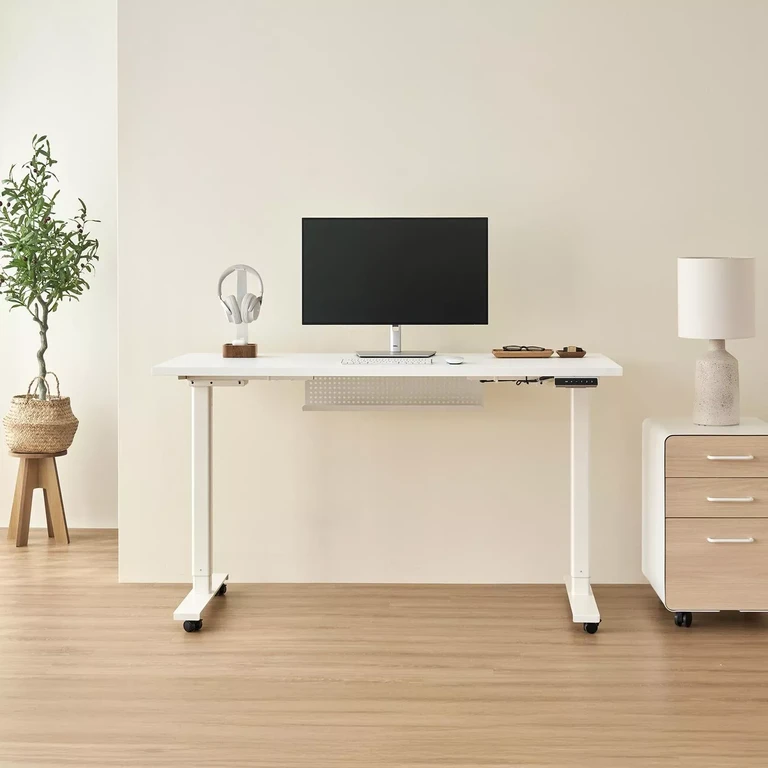 Bàn nâng hạ Pure Edge — Mặt bàn 1200 x 600 x 18 mm - Gỗ MFC phủ Lacquered Laminate, màu trắng - Khung trắng