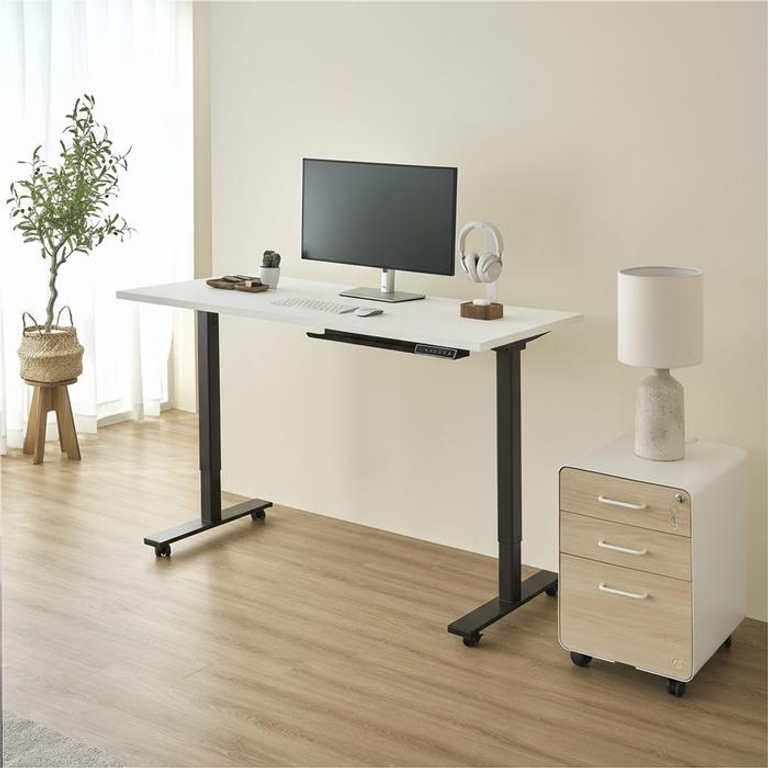 Bàn nâng hạ Pure Edge — Mặt bàn 1400 x 700 x 25 mm - Gỗ MFC phủ Lacquered Laminate, màu trắng - Khung đen