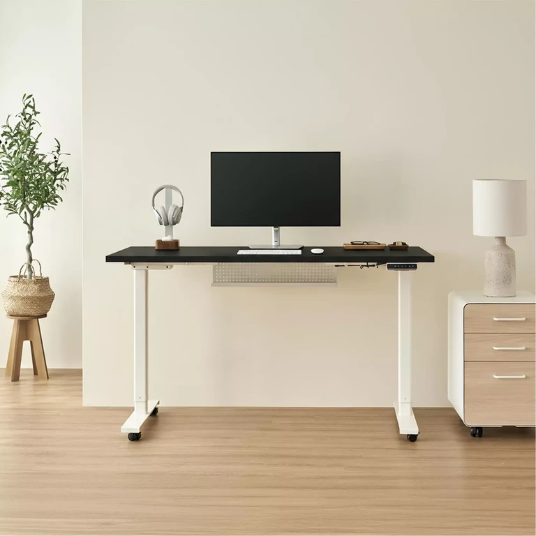 Bàn nâng hạ Pure Edge — Mặt bàn 1200 x 600 x 18 mm - Gỗ MFC phủ Lacquered Laminate, màu đen - Khung trắng