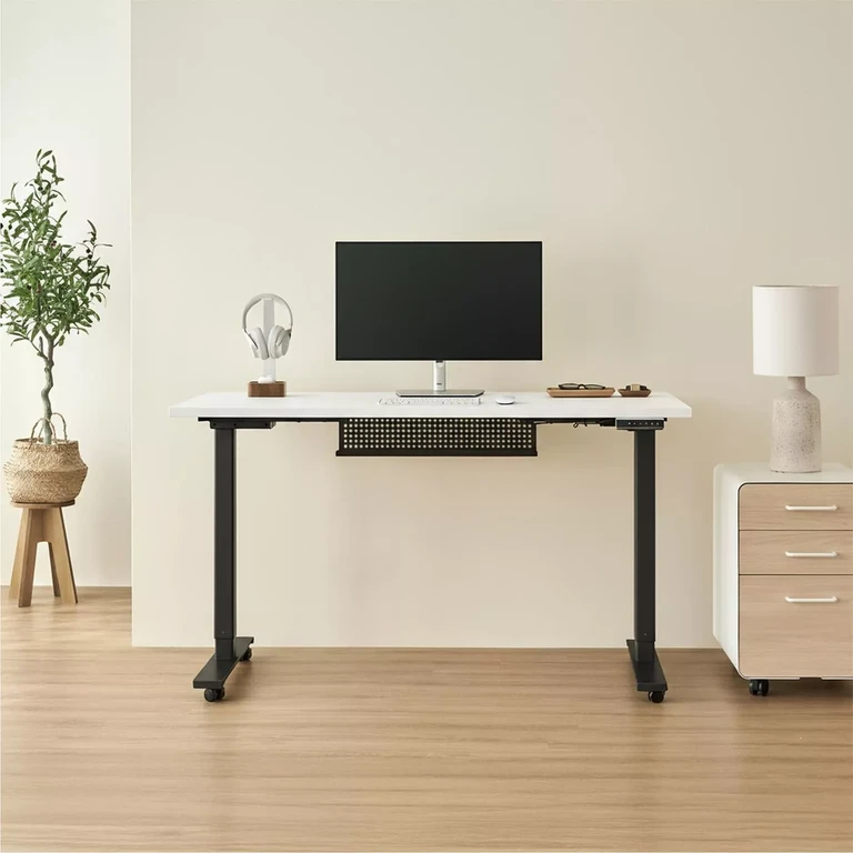 Bàn nâng hạ Pure Edge — Mặt bàn 1200 x 600 x 18 mm - Gỗ MFC phủ Lacquered Laminate, màu trắng - Khung đen