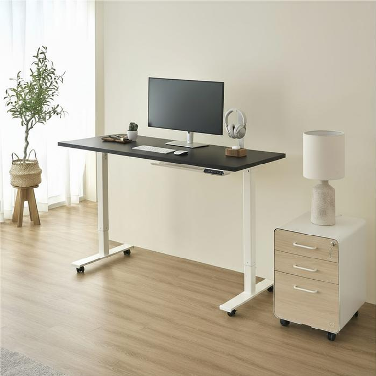 Bàn nâng hạ Pure Edge — Mặt bàn 1200 x 600 x 18 mm - Gỗ MFC phủ Lacquered Laminate, màu đen - Khung trắng