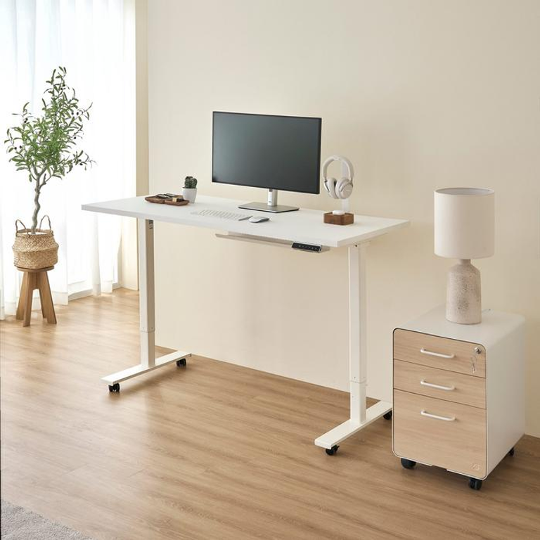 Bàn nâng hạ Pure Edge — Mặt bàn 1200 x 600 x 18 mm - Gỗ MFC phủ Lacquered Laminate, màu trắng - Khung trắng