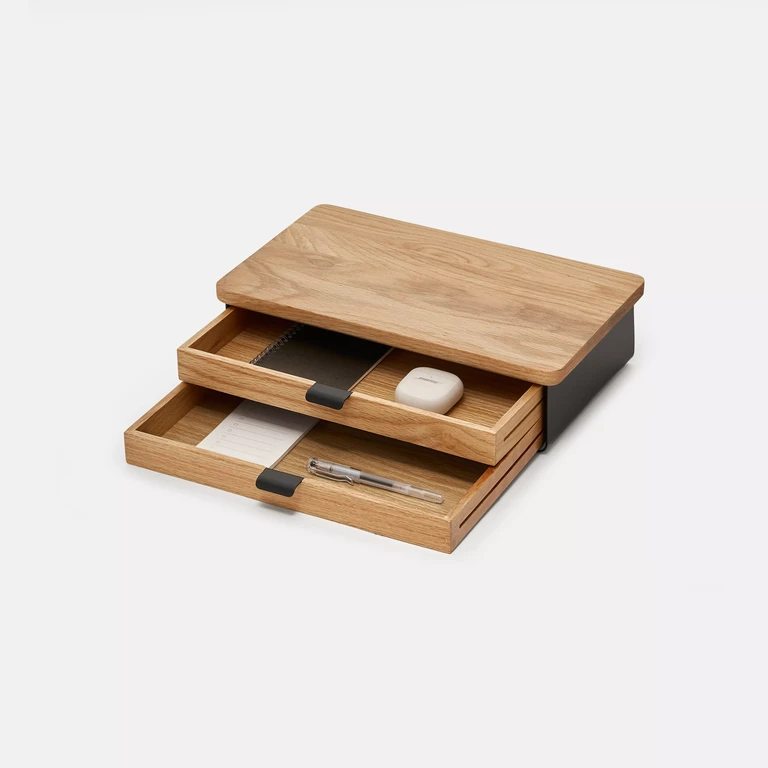 Kệ màn hình Aura (Size M) — Gỗ Sồi tự nhiên, màu tự nhiên, size M 2 ngăn, thép đen