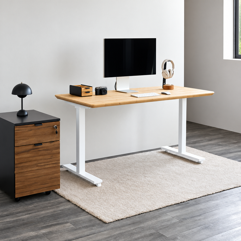Bộ bàn cố định Bamboo Edge Base  — Mặt bàn 1200 x 600 x 32 mm - Tre tự nhiên - Khung trắng