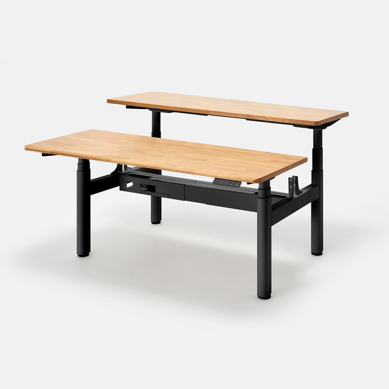 Bộ bàn nâng hạ Alexa Twinx — Mặt bàn 1500 x 620 x 25 mm - Gỗ Cao su tự nhiên, màu Rubber Natural - Khung đen