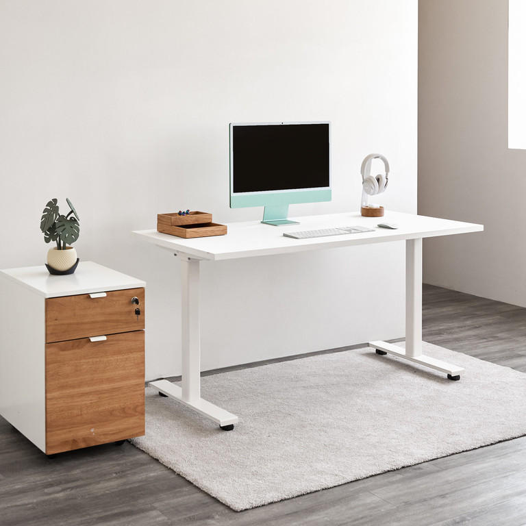 Bộ bàn cố định Pure Edge Base — Mặt bàn 1200 x 600 x 18 mm - Gỗ MFC phủ Lacquered Laminate, màu trắng - Khung trắng