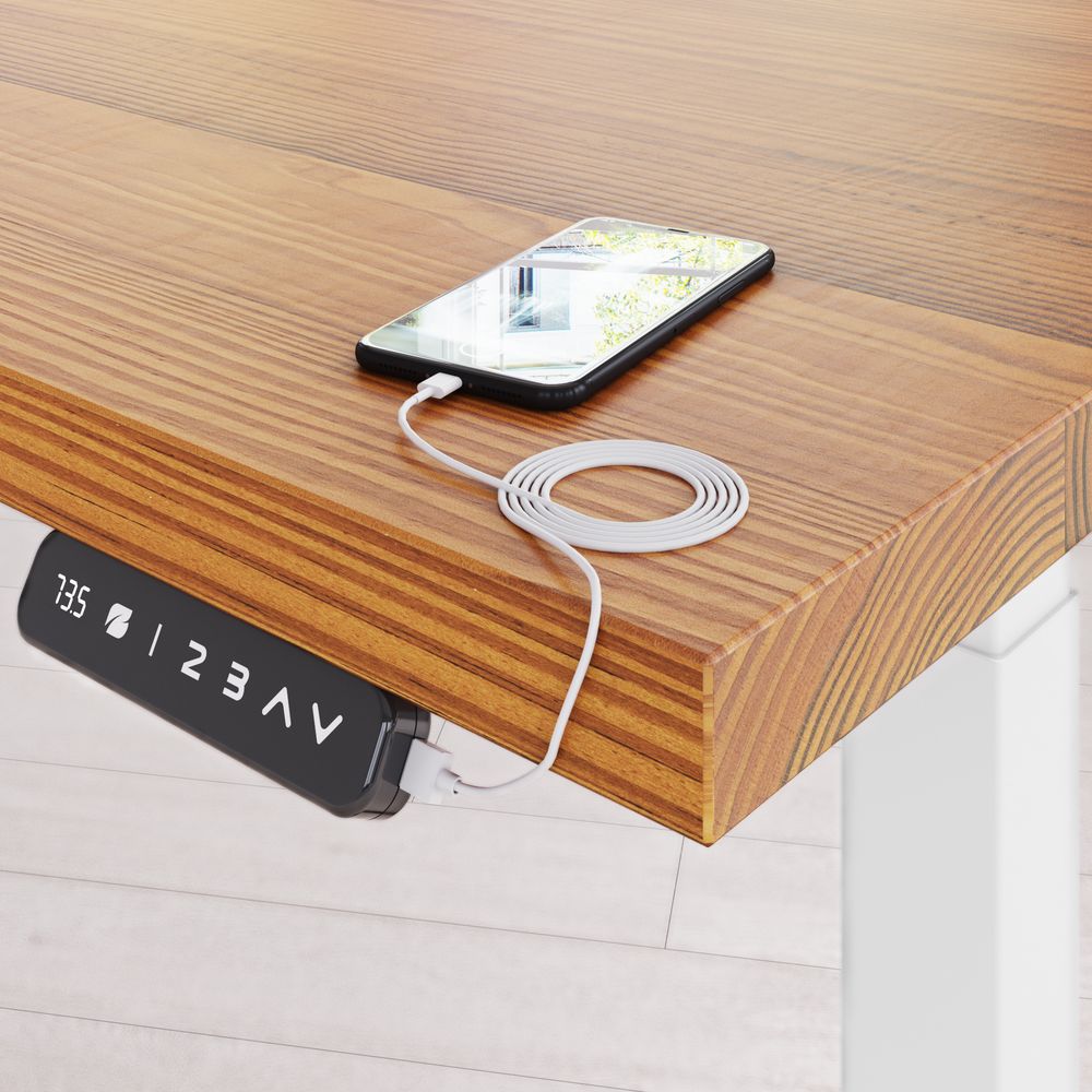 Bàn nâng hạ Cao Cấp LANGBIANG - Square - By NiceDesign (Cao Cấp) (Màu gỗ sáng - 152.4x76.2x3.3cm - Khung trắng - Mới, Full box, Chính hãng) (NDSD23LABI10)