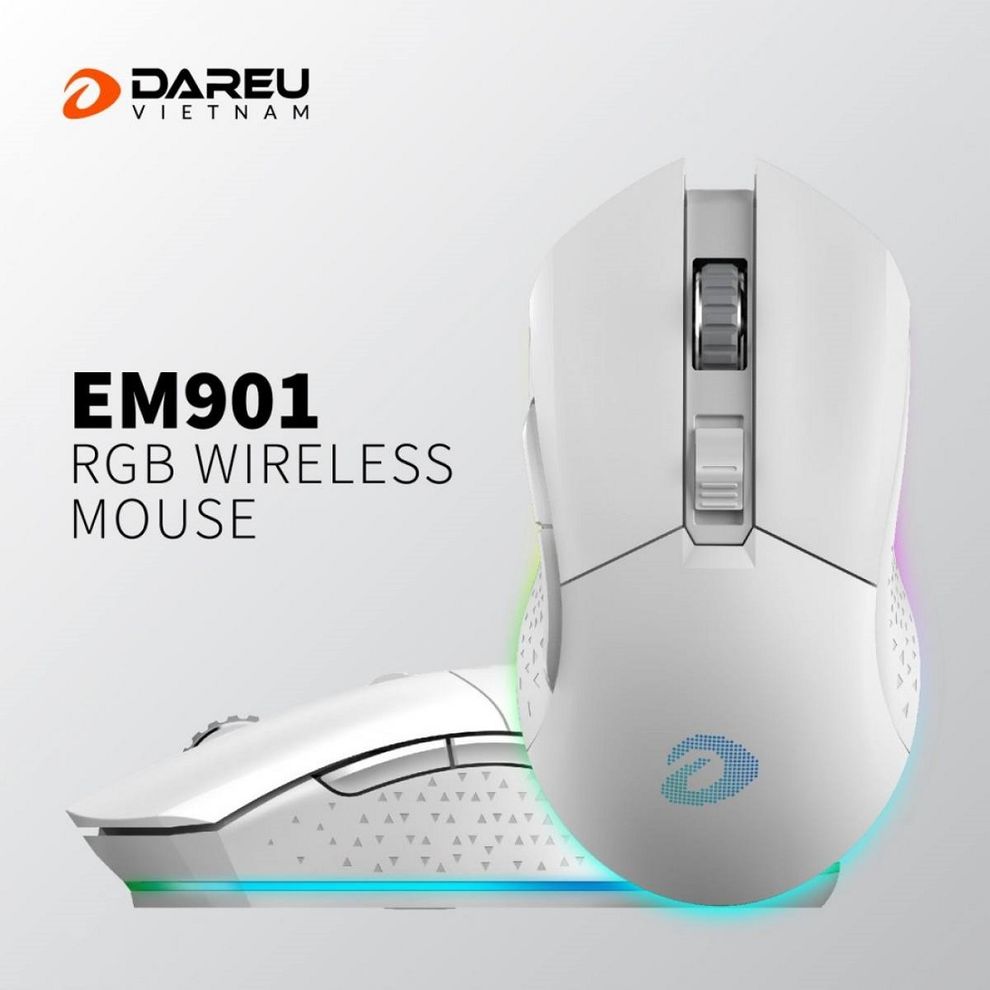 Hình ảnh 2 của Chuột DareU EM901 RGB Wireless (Frost White - Mới, Full box, Chính hãng)