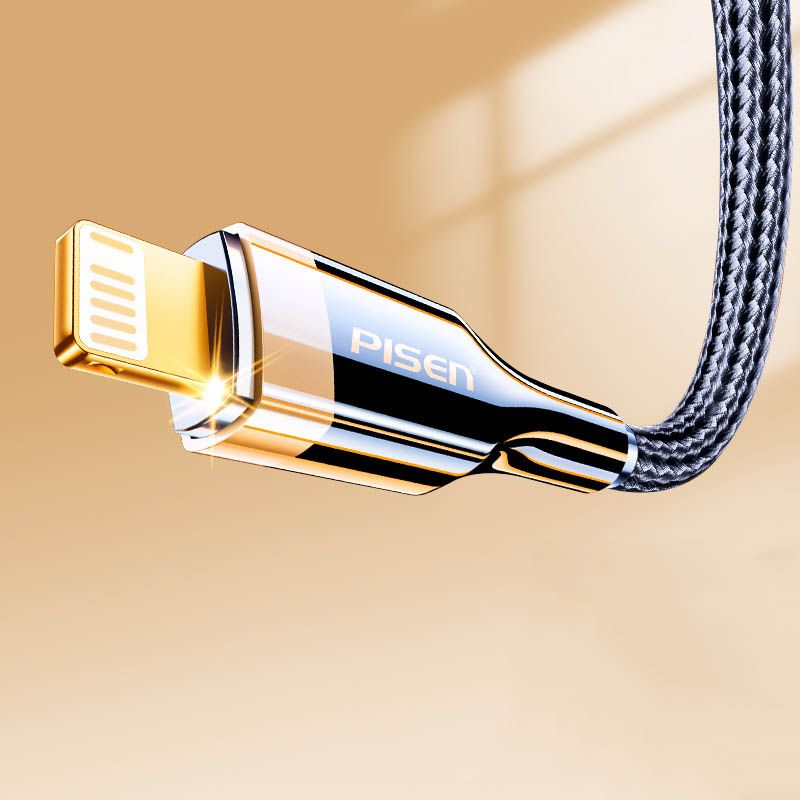 Hình ảnh 1 của Cáp C to Ligntning PISEN QUICK Gold PD Zinc Alloy 3A 1200mm (Black - Mới, Full box, Chính hãng)