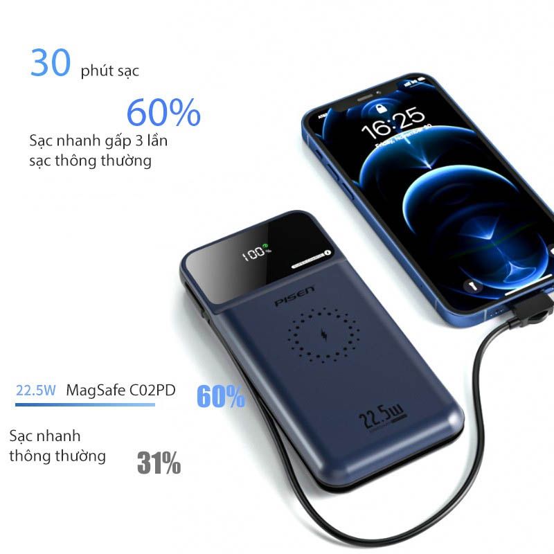 Hình ảnh 2 của Sạc dự phòng QUICK Magsafe C02PD 10000mAh 22.5W - Super Charger (Navy Blue - Mới, Full box, Chính hãng)