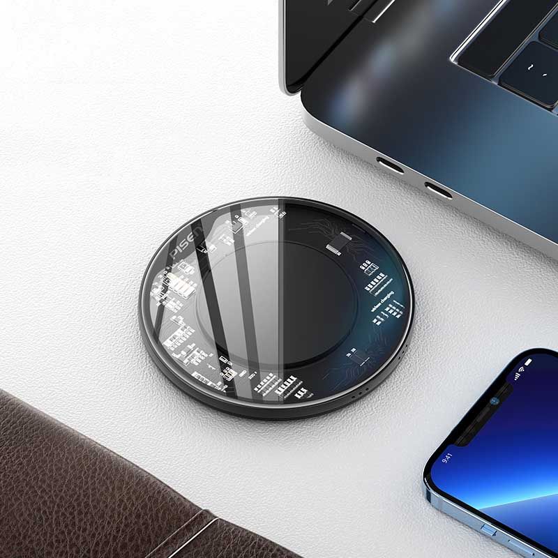 Hình ảnh 2 của Sạc không dây PISEN Base ice Crystal 15W Explorer (Màu đen - Mới, Full box, Chính hãng)