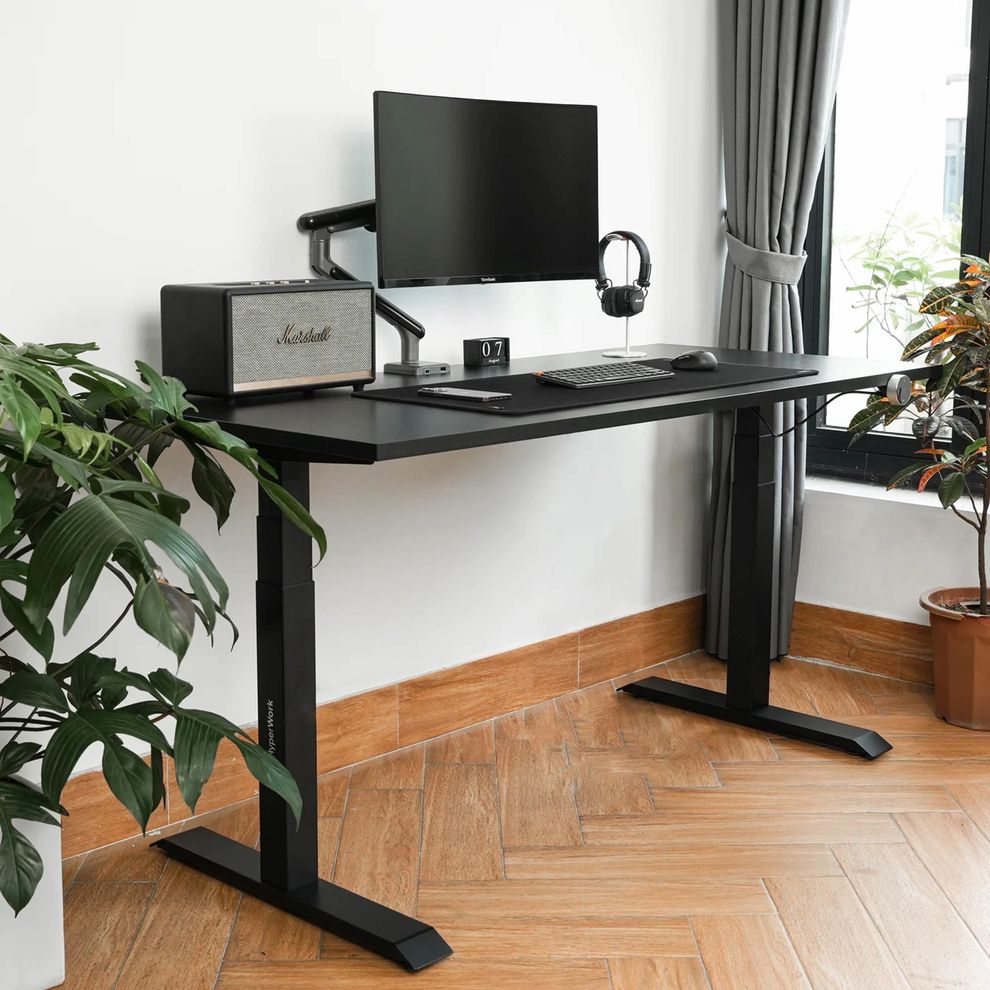 Hình ảnh 2 của Bàn làm việc nâng hạ HyperWork ATLAS (Mặt Bàn Đen - 160x75x2.5cm - Khung đen - Mới, Full box, Chính hãng)