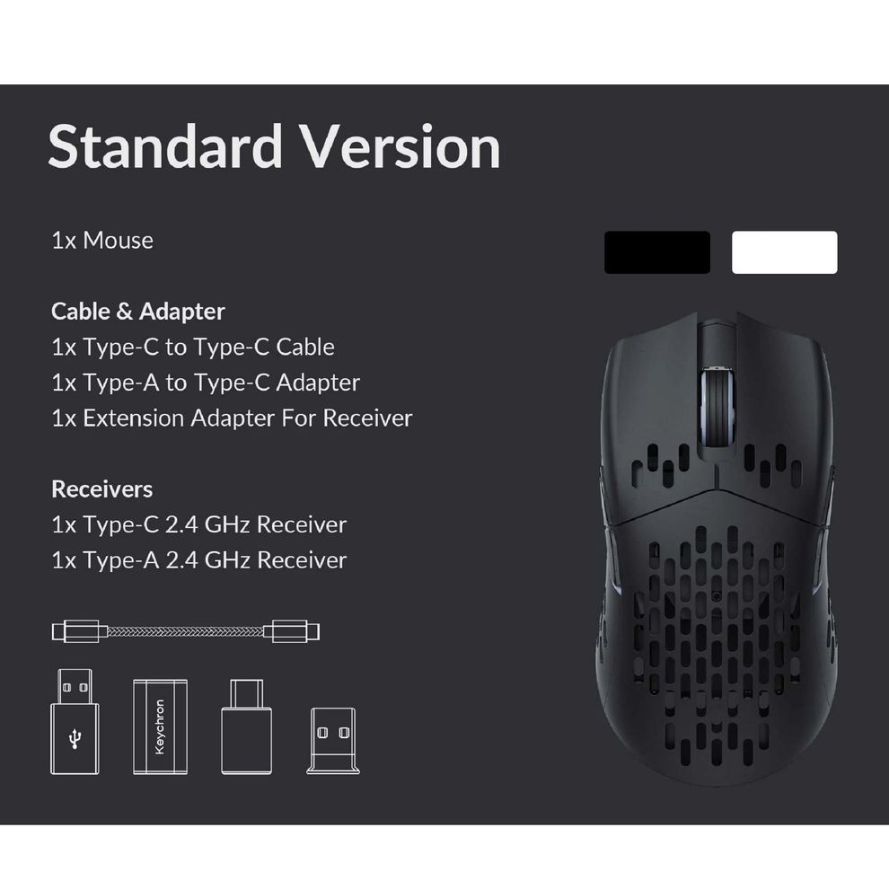 Hình ảnh 6 của Chuột không dây Keychron M1 (Bluetooth 5.1 & Wireless 2.4Ghz - Black - Mới, Full box, Nhập khẩu)