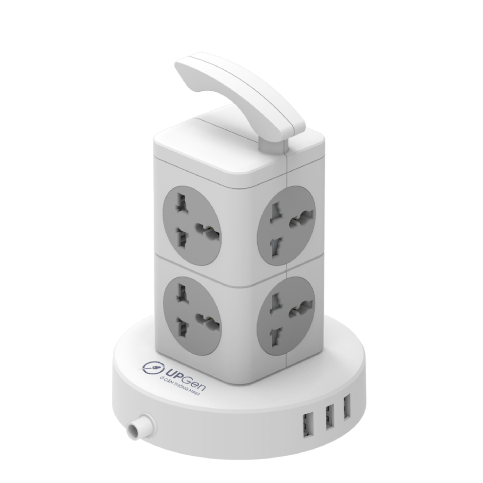 Hình ảnh 1 của Ổ Cắm Điện UPGen Tower Pro (Output: 8 Ổ Cắm - 3 USB A - Shell White - Mới, Full box, Chính hãng)