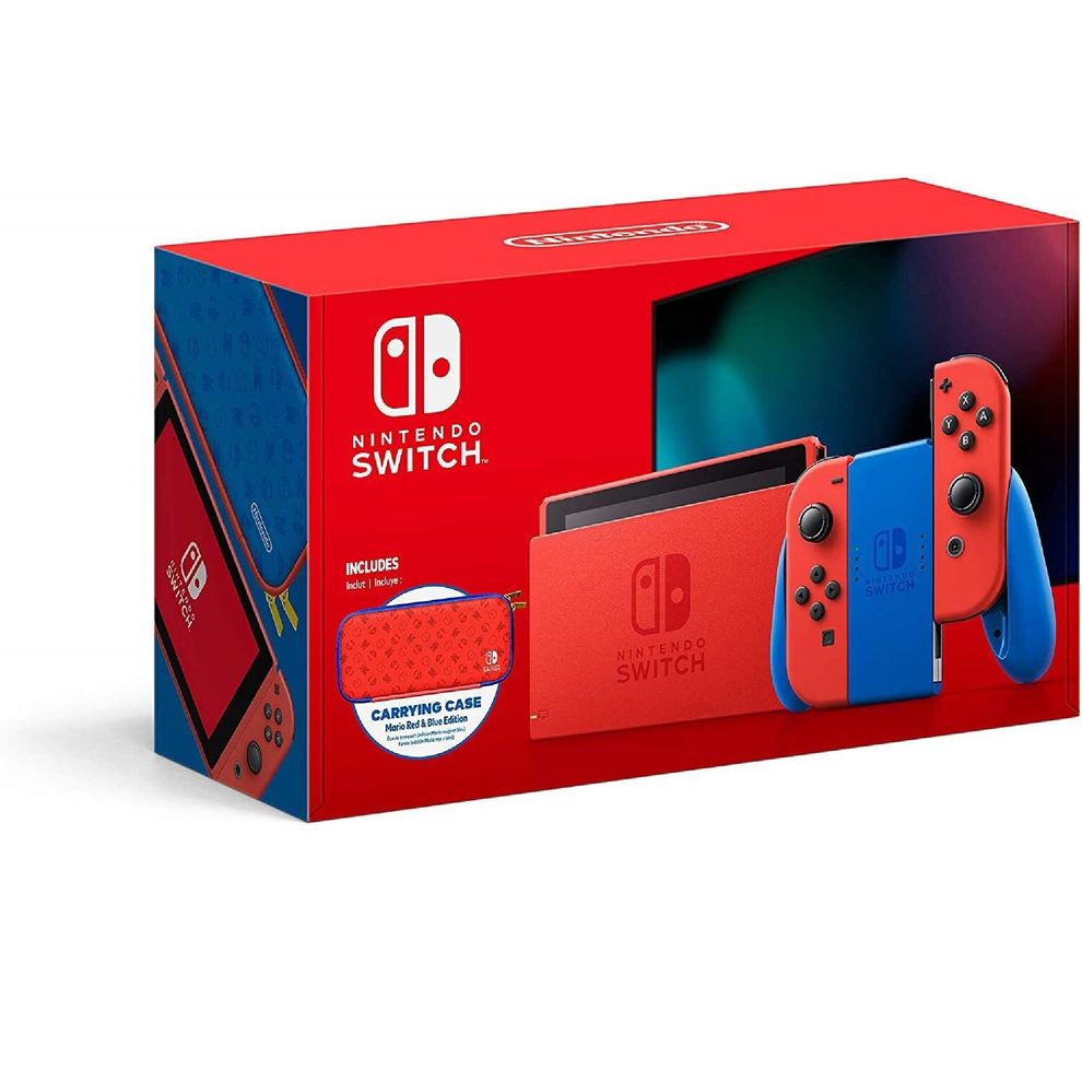 Hình ảnh 2 của Máy chơi game Nintendo Switch (Mario Red & Blue Edition Nintendo Switch Console - Neon Blue Red - Outlet, Nhập khẩu)