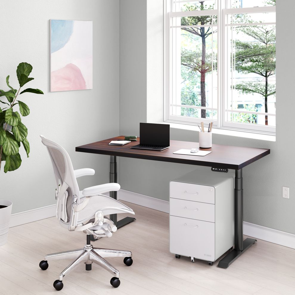 Hình ảnh 2 của Bàn nâng hạ Cao Cấp FANSI - Oval - By NiceDesign (Cao Cấp) (Vân gỗ óc chó - 152.4x76.2x3.3cm - Khung đen - Mới, Full box, Chính hãng) (NiceDeskOvalPlus03)