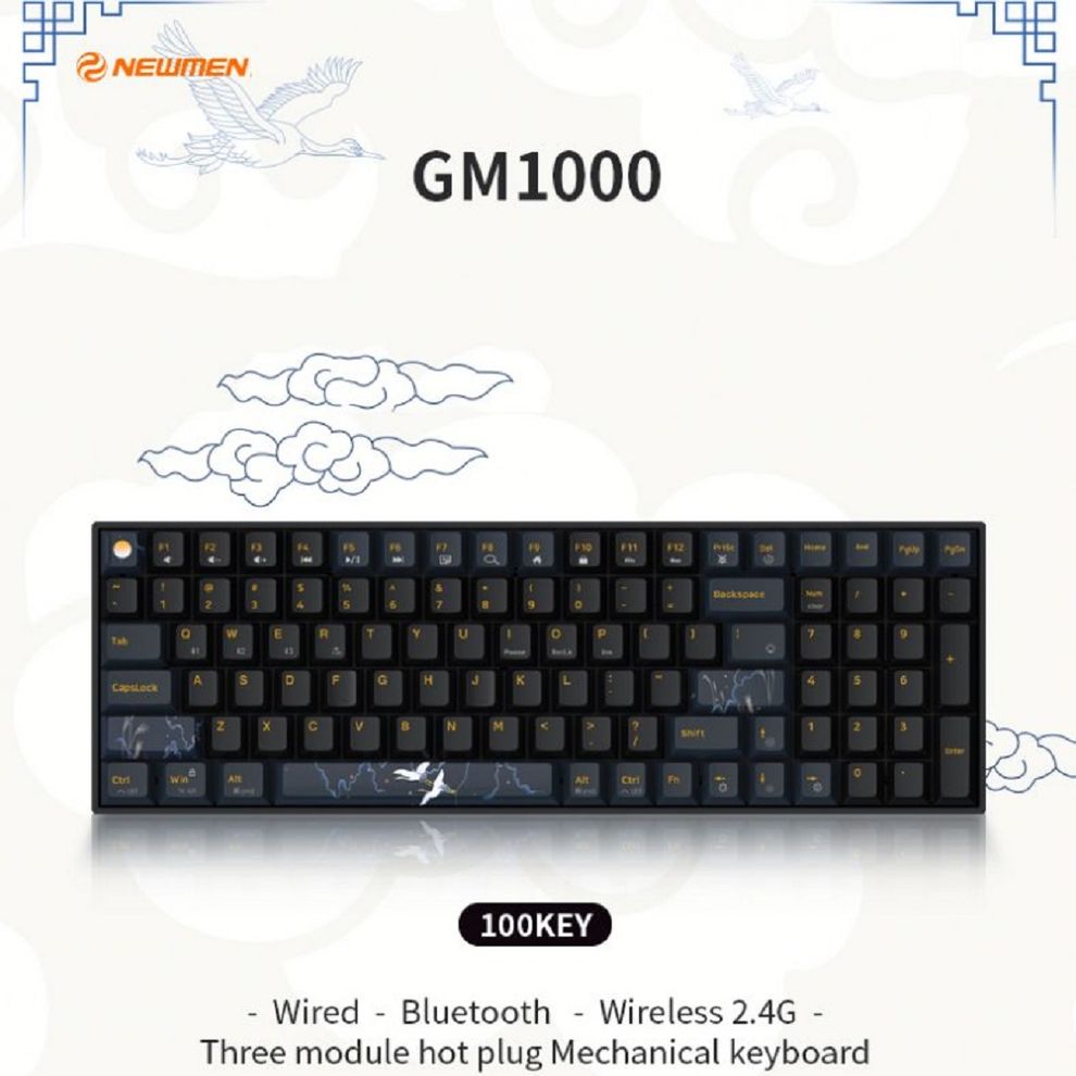 Hình ảnh 1 của Bàn phím cơ không dây Newmen GM1000 Hạc Vũ Ánh Trăng (Đen - Mới, Full box, Chính hãng)