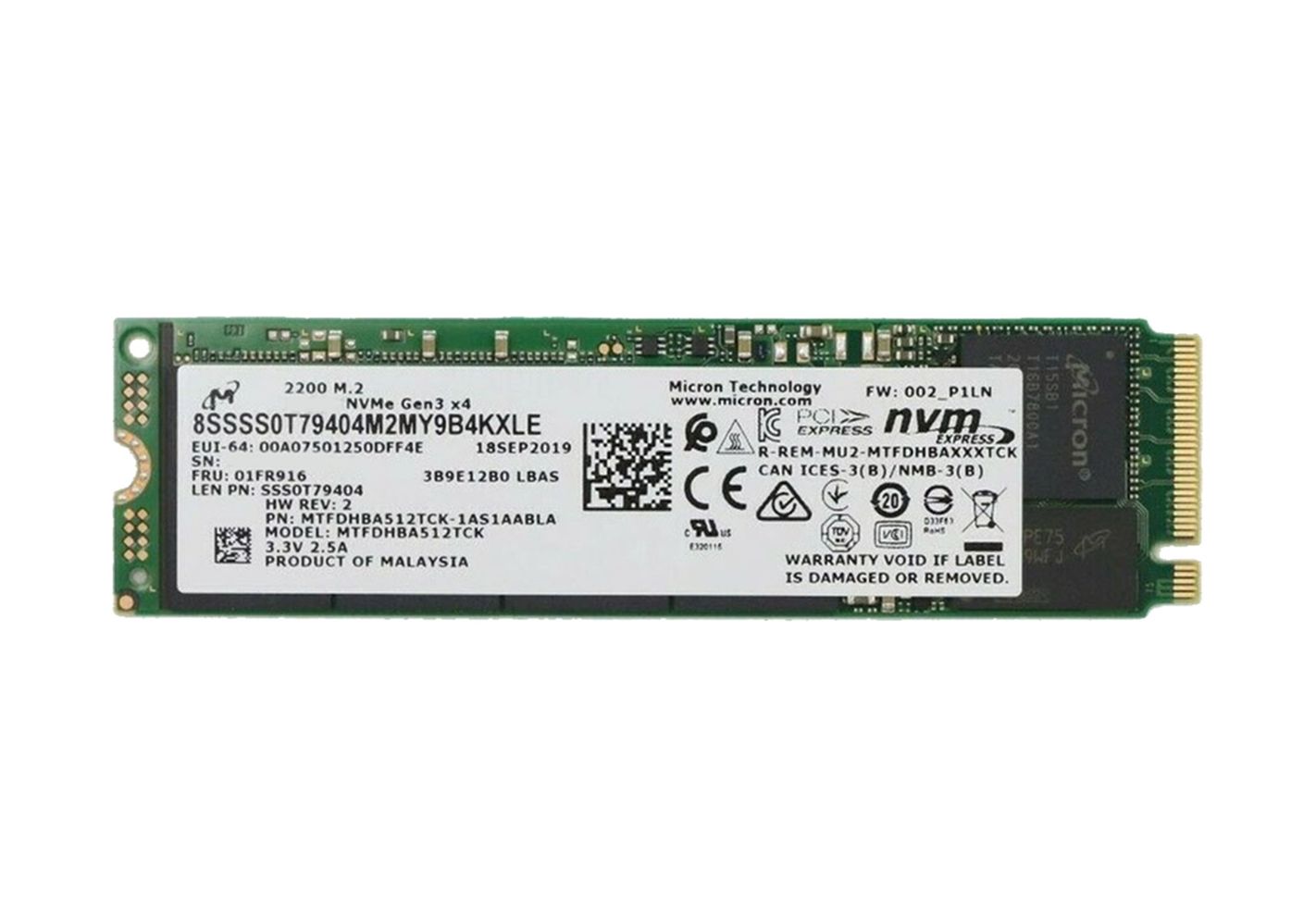 Hình ảnh 1 của SSD Micron 512GB NVME M2 2280 (Oak - Black - Used, Nhập khẩu)