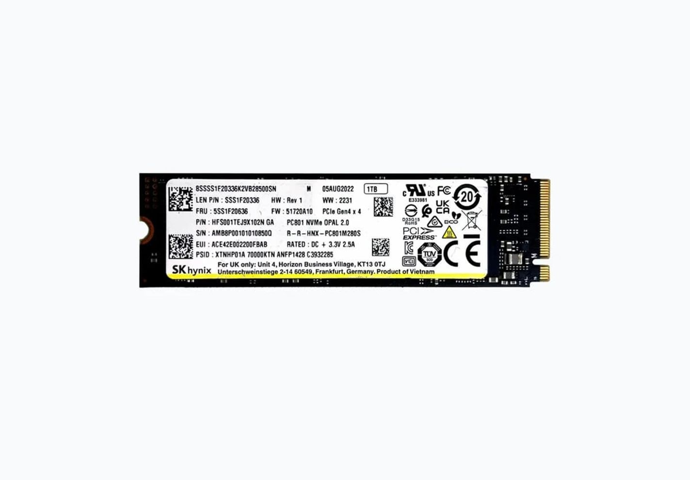 Hình ảnh 1 của SSD Skhynix PC801 PCIe Gen 4 x4 2TB NVME M2 2280 (Black - Outlet, Nhập khẩu)