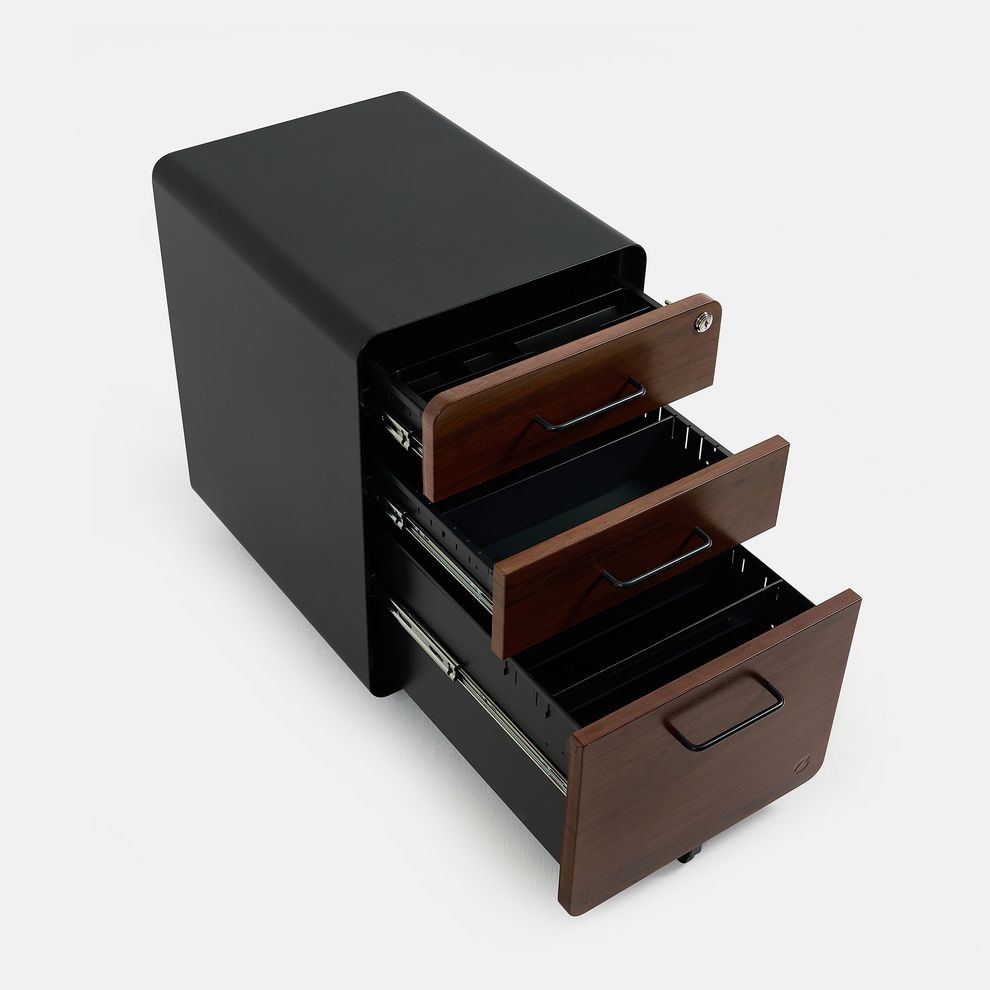 Hình ảnh 4 của Hộc tủ tài liệu 3 ngăn The Leaf Plus (3 Ngăn - Walnut - Black - Mới, Full box, Chính hãng) (NDFC24LEAP01)