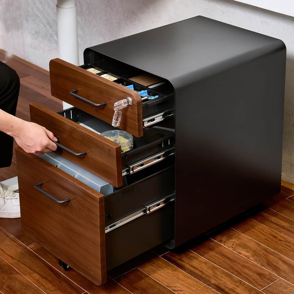 Hình ảnh 6 của Hộc tủ tài liệu 3 ngăn The Leaf Plus (3 Ngăn - Walnut - Black - Mới, Full box, Chính hãng) (NDFC24LEAP01)