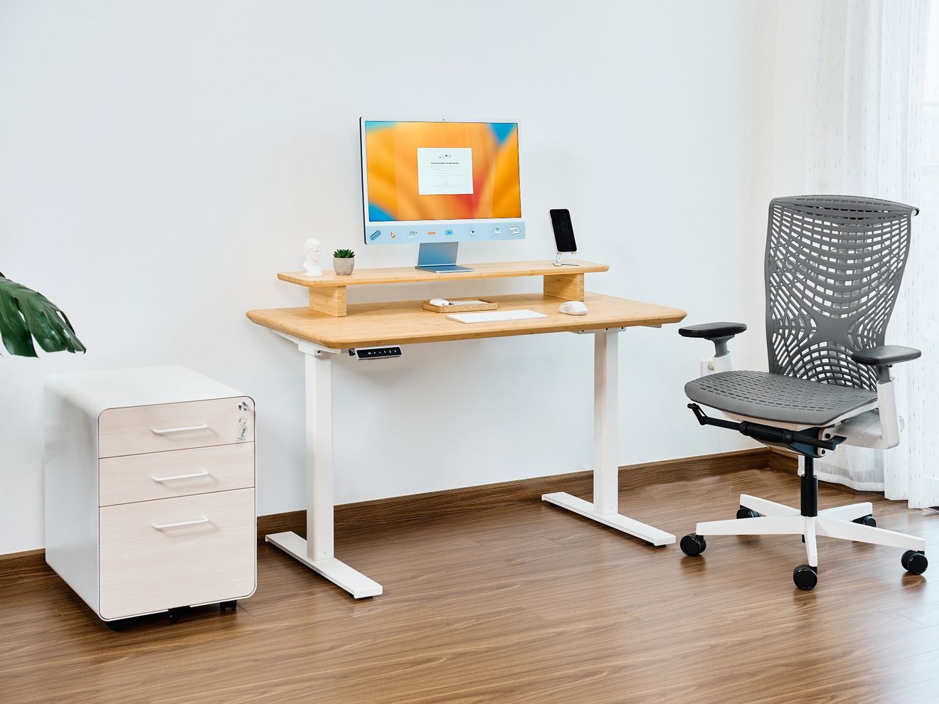 Hình ảnh 14 của Bàn nâng hạ Bamboo - By NiceDesign (Mặt bàn 120x60x3.2cm - Khung trắng - Mới, Full box, Chính hãng) (NDSD24EDBA02)