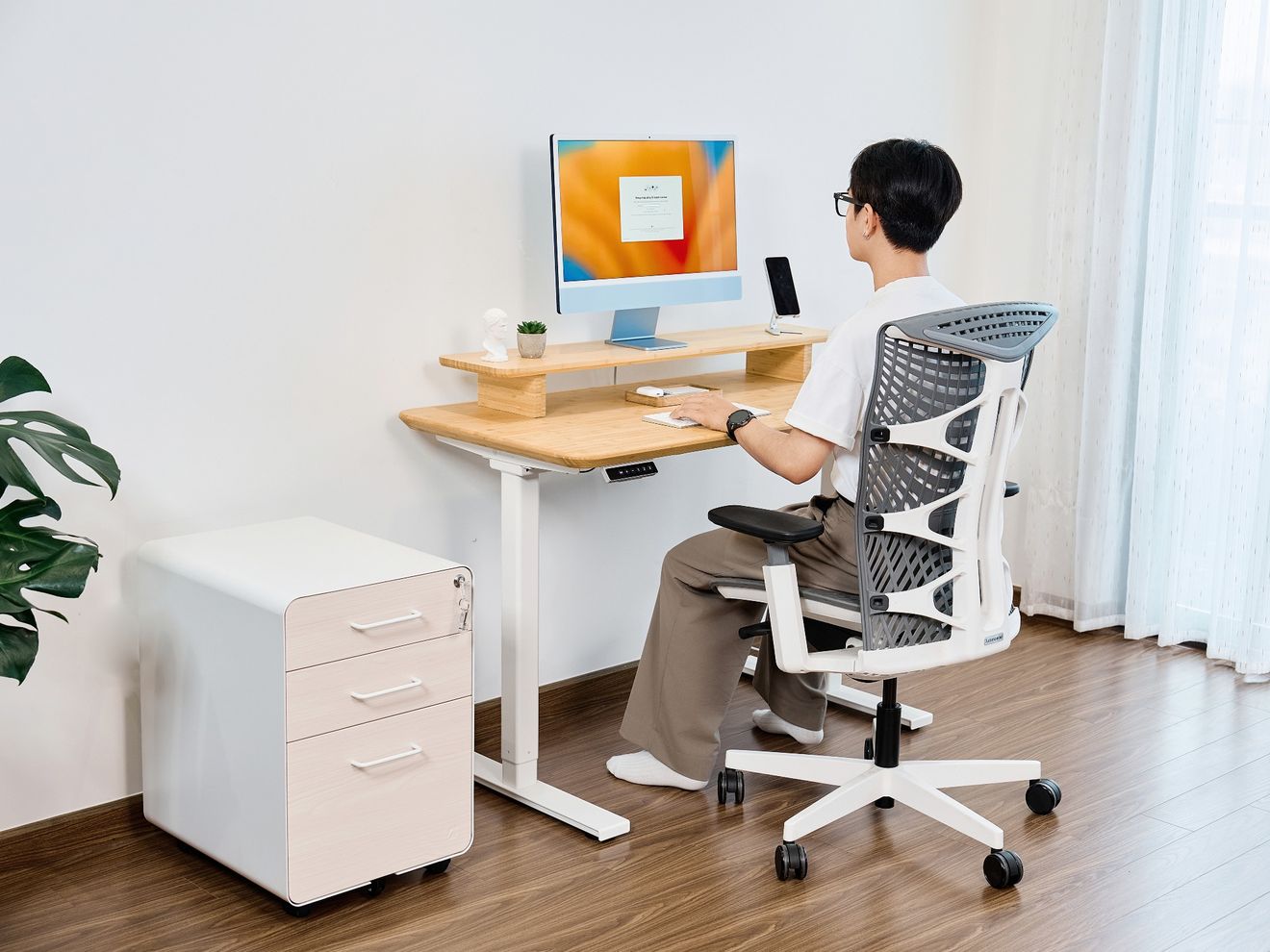 Hình ảnh 13 của Bàn nâng hạ Bamboo - By NiceDesign (Mặt bàn 120x60x3.2cm - Khung trắng - Mới, Full box, Chính hãng) (NDSD24EDBA02)