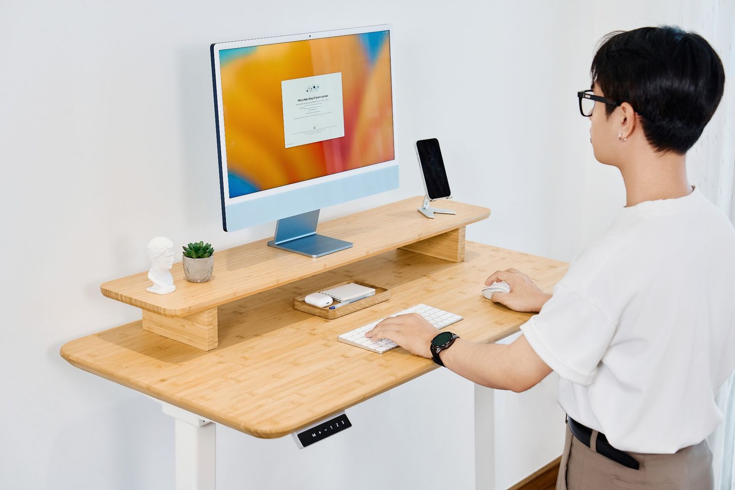 Hình ảnh 16 của Bàn nâng hạ Bamboo - By NiceDesign (Mặt bàn 120x60x3.2cm - Khung trắng - Mới, Full box, Chính hãng) (NDSD24EDBA02)