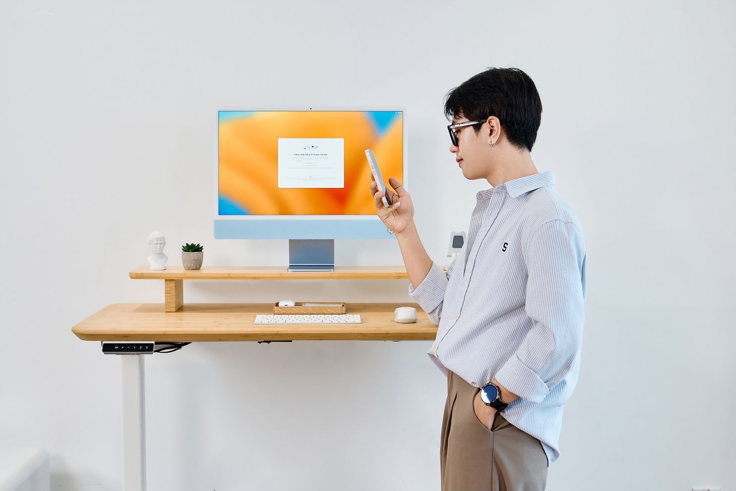 Hình ảnh 15 của Bàn nâng hạ Bamboo - By NiceDesign (Mặt bàn 120x60x3.2cm - Khung trắng - Mới, Full box, Chính hãng) (NDSD24EDBA02)