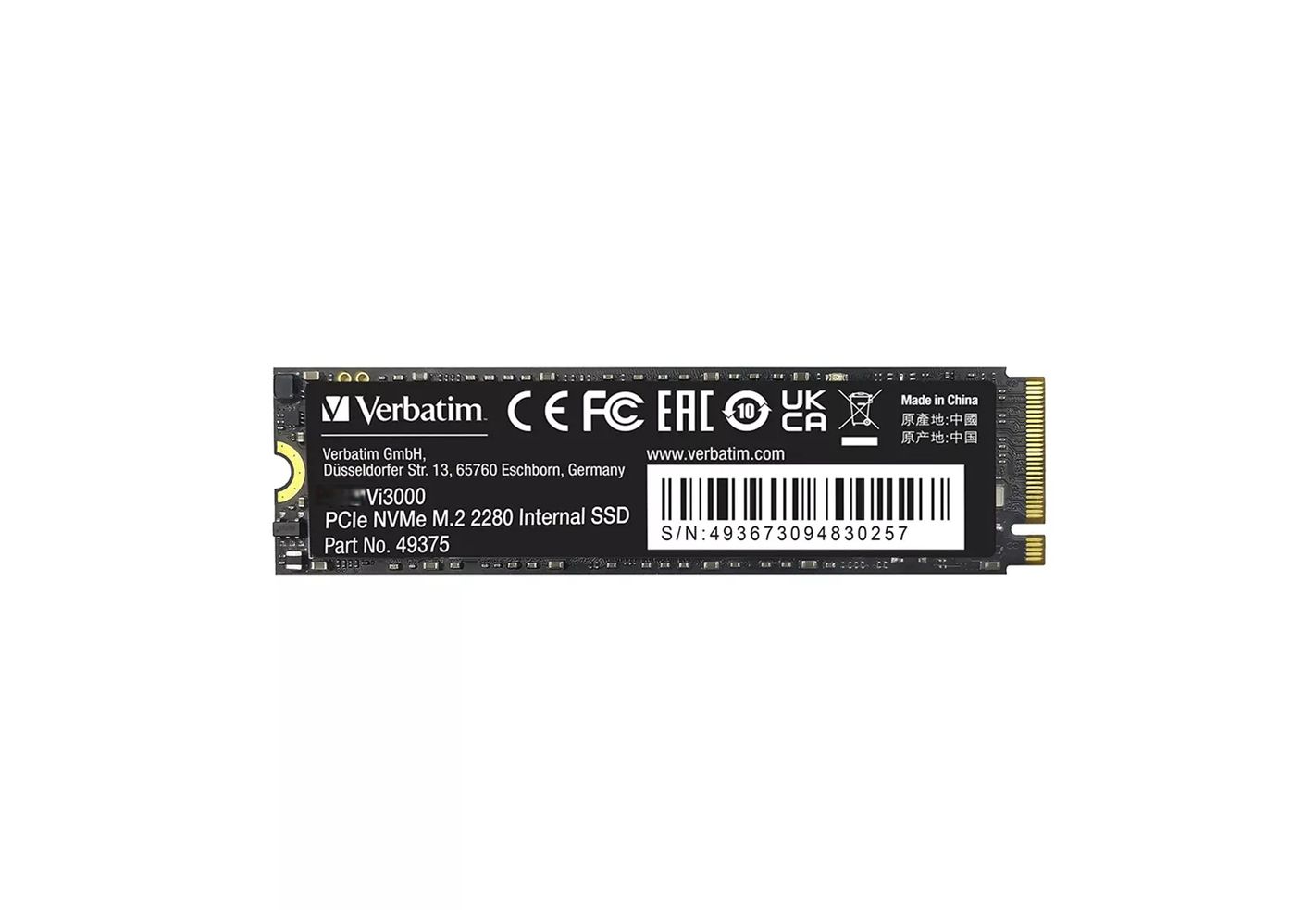 Hình ảnh 1 của SSD Verbatim Vi3000 256GB PCIe Gen 3 x4 NVME M2 2280 (Black - Glass - Outlet, Nhập khẩu)