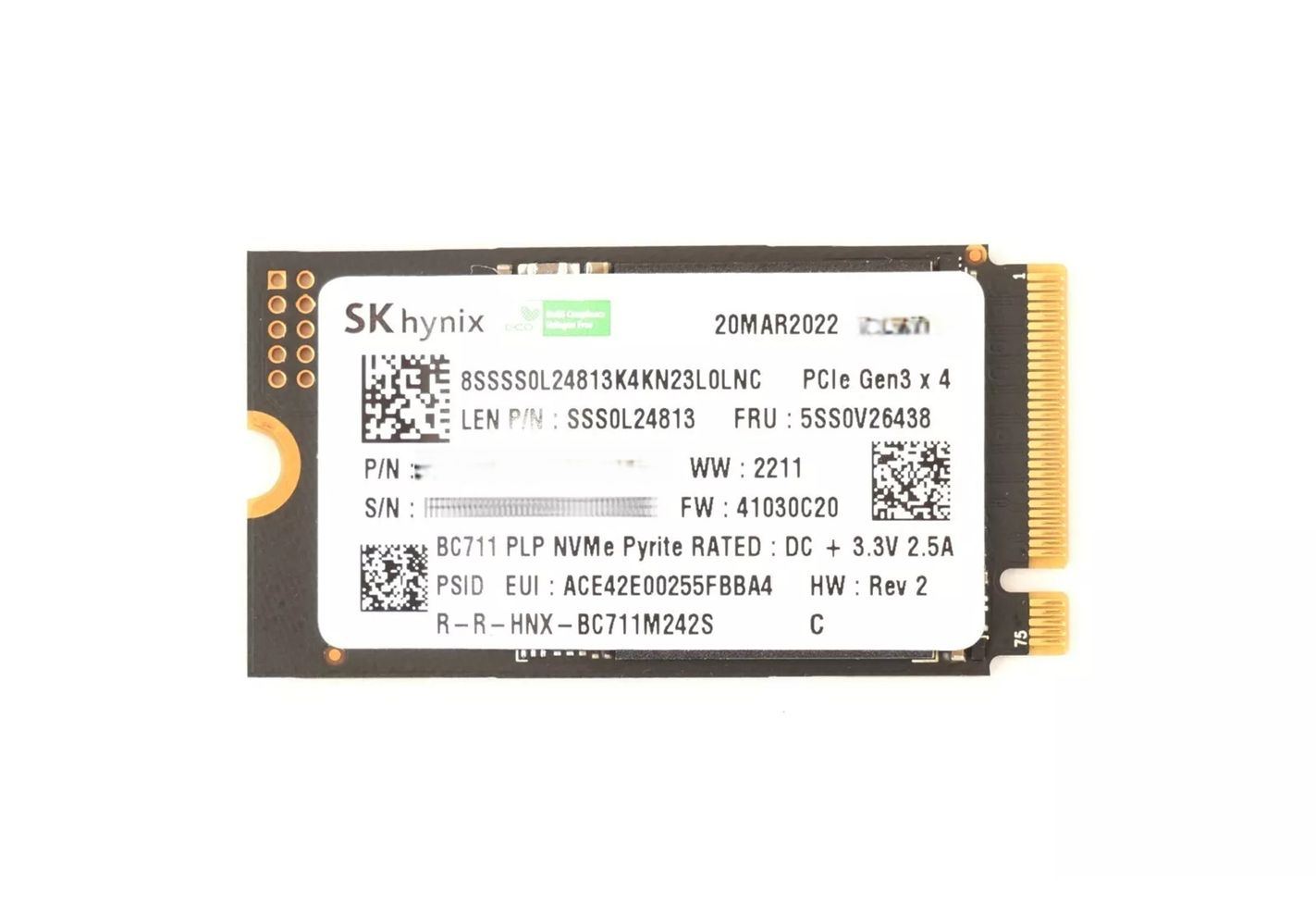 Hình ảnh 1 của SSD SKhynix BC711 1TB PCIe Gen 3 x4 NVME M2 2242 (Matte Black - Mới, Sealed, Nhập khẩu)