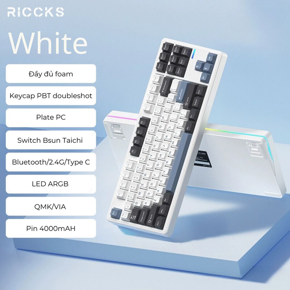 Hình ảnh 1 của Bàn phím cơ Riccks RS8 (Bsun Taichi Switch - White - Mới, Full box, Nhập khẩu)