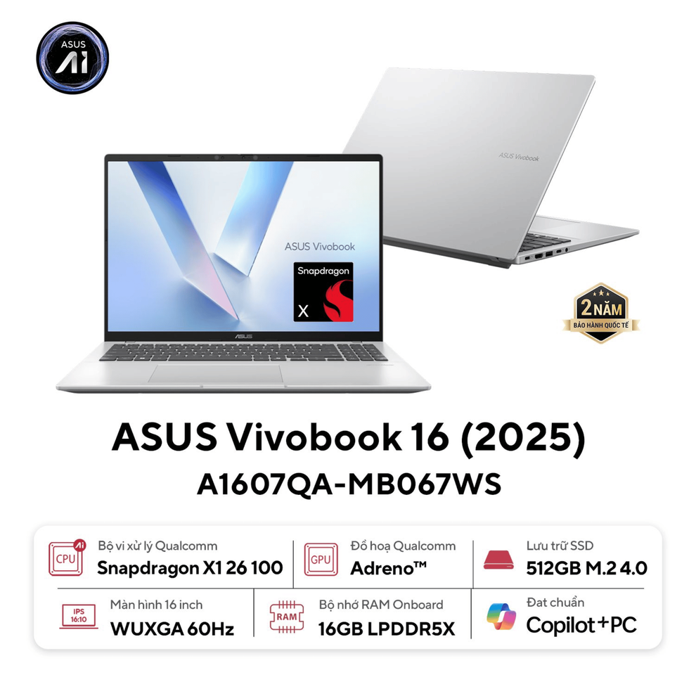 Hình ảnh 1 của ASUS Vivobook 16 A1607QA-MB067WS - Snapdragon X1-26-100, 16GB, 512GB, WUXGA