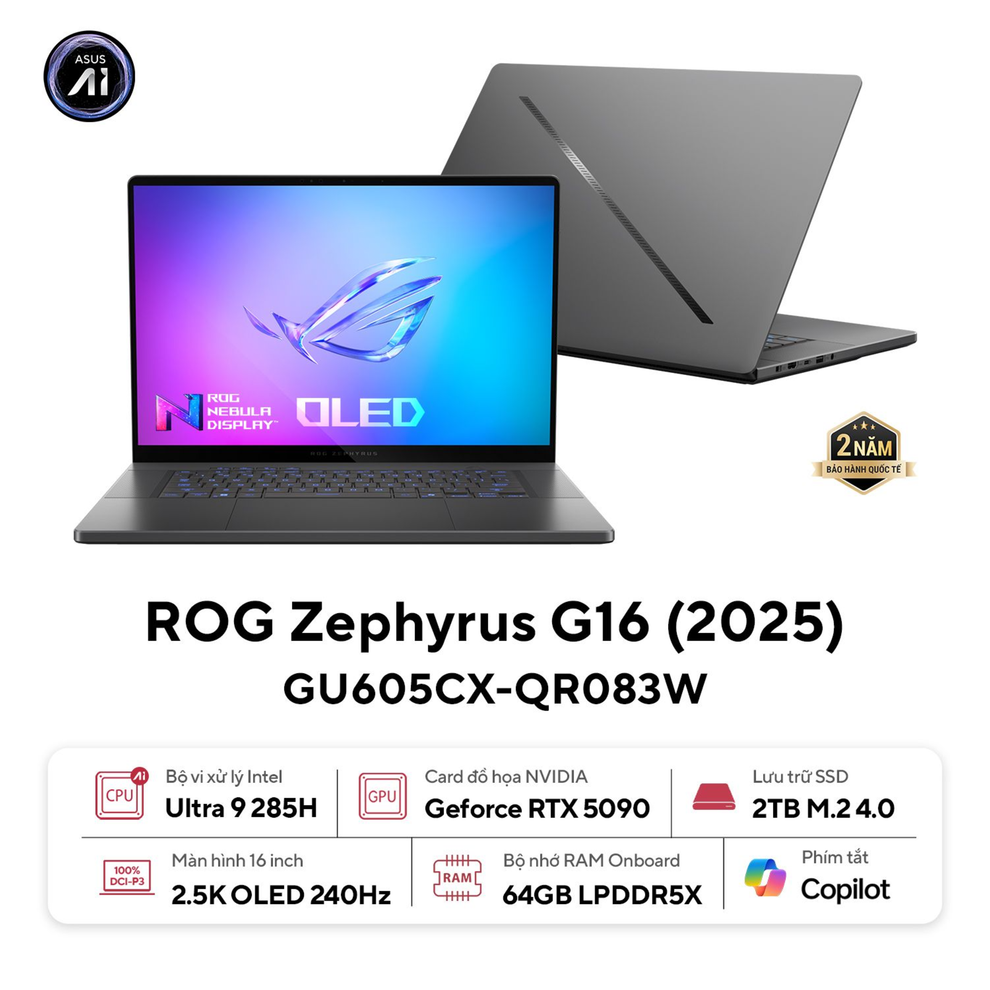 Hình ảnh 1 của Asus ROG Zephyrus G16 GU605CX-QR083W - Ultra 9 285H, RTX 5090 24GB, 64GB, 2TB, 2.5K OLED