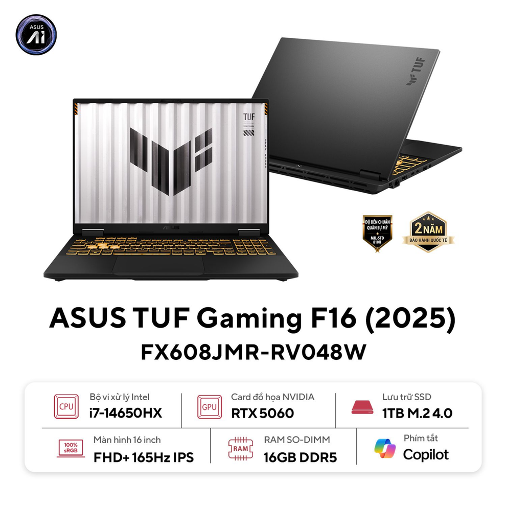 Hình ảnh 1 của ASUS TUF Gaming F16 FX608JMR-RV048W - Core i7 14650HX, RTX 5060, 16GB, 1TB, FHD + 165Hz