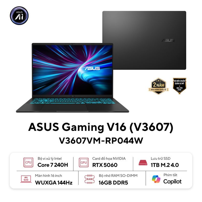 Hình ảnh 1 của ASUS Gaming V16 V3607VM-RP044W - Core 7 240H, RTX 5060 8GB, 16GB, 1TB, WUXGA 144Hz