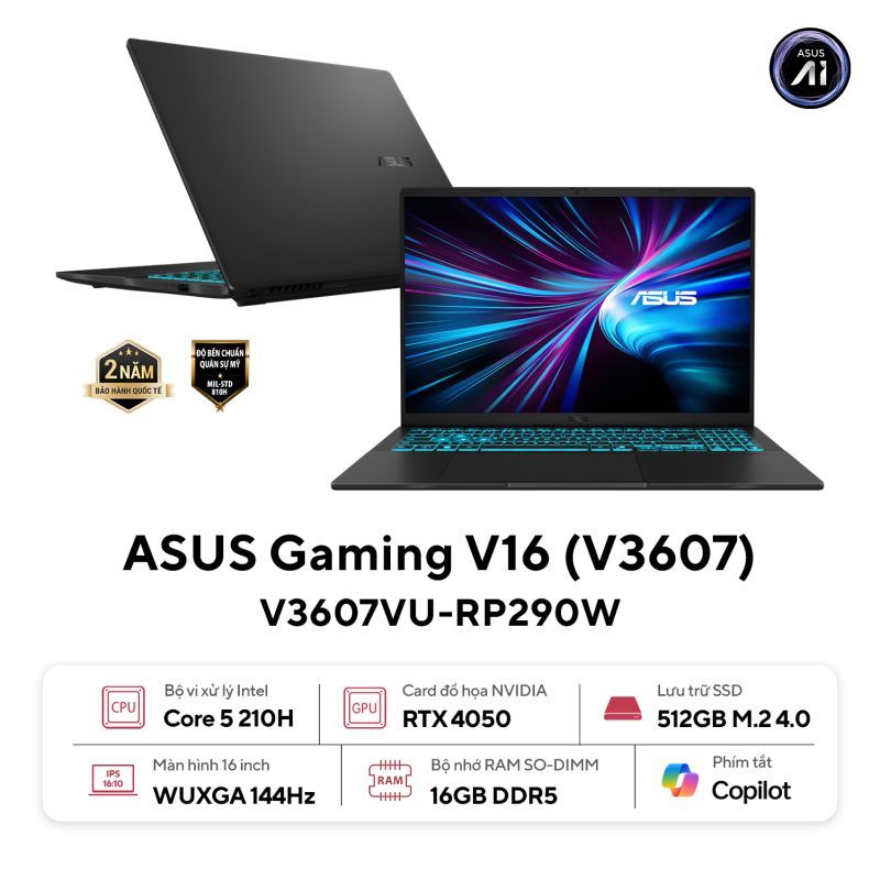 Hình ảnh 1 của ASUS Gaming V16 V3607VU-RP290W - Core 5 210H, RTX 4050, 16GB, 512GB, WUXGA 144Hz