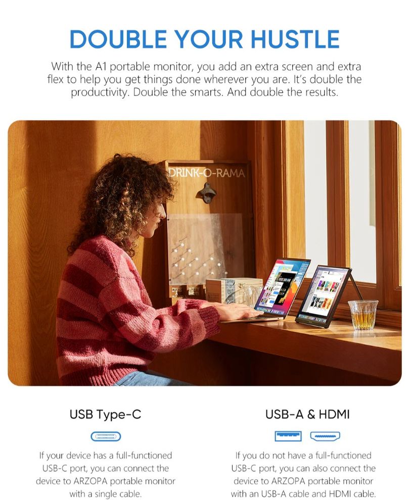 Hình ảnh 3 của Màn hình di động ARZOPA A1 15.6 inch (A1 - No touch - Black - Mới, Full box, Chính hãng)