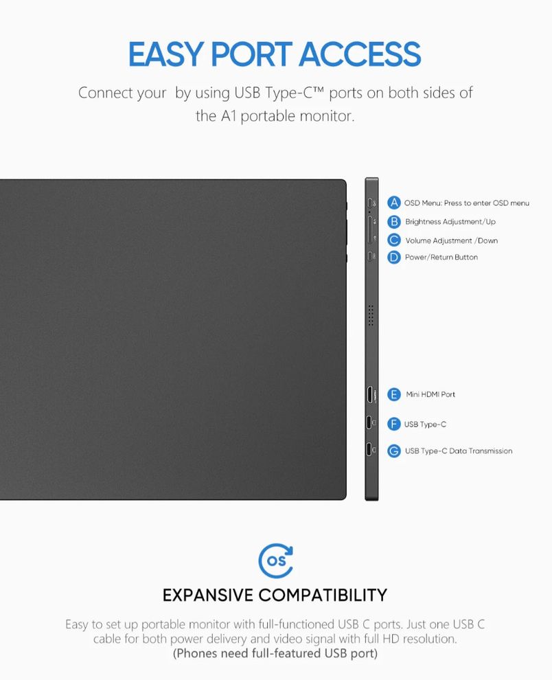 Hình ảnh 5 của Màn hình di động ARZOPA A1 15.6 inch (A1 - No touch - Black - Mới, Full box, Chính hãng)