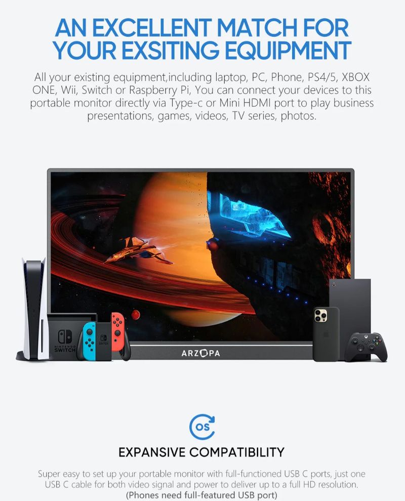 Hình ảnh 5 của Màn hình di động ARZOPA A1M 17.3 inch (A1M - Black - Mới, Full box, Chính hãng)