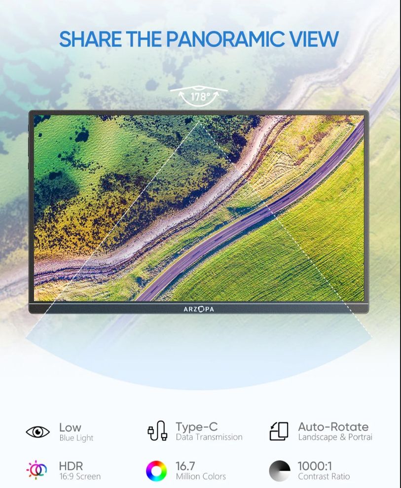 Hình ảnh 2 của Màn hình di động ARZOPA A1S 14 inch (A1S - Black - Mới, Full box, Chính hãng)