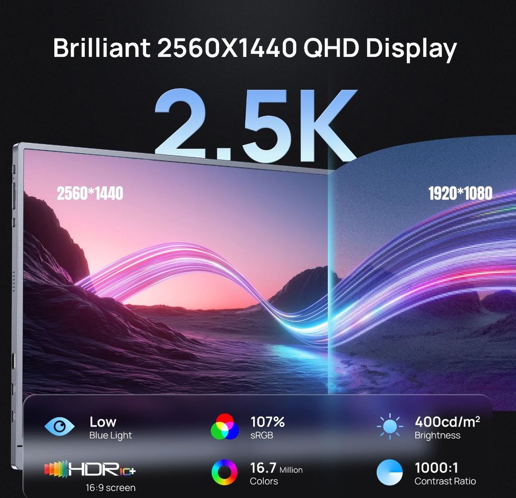 Hình ảnh 3 của Màn hình di động ARZOPA Z3FC 16.1" IPS 180Hz 2.5K (Z3FC - Black - Mới, Full box, Chính hãng)
