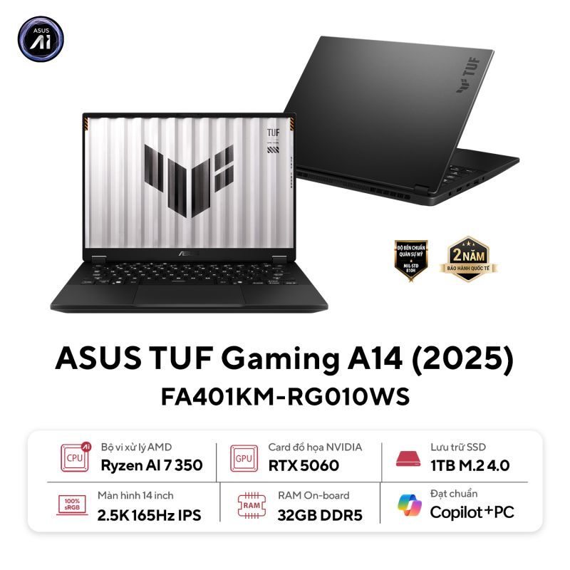 Hình ảnh 1 của ASUS TUF Gaming A14 FA401KM-RG010WS - Ryzen AI 7 350, RTX 5060, 32GB, 1TB, 2.5K 165Hz
