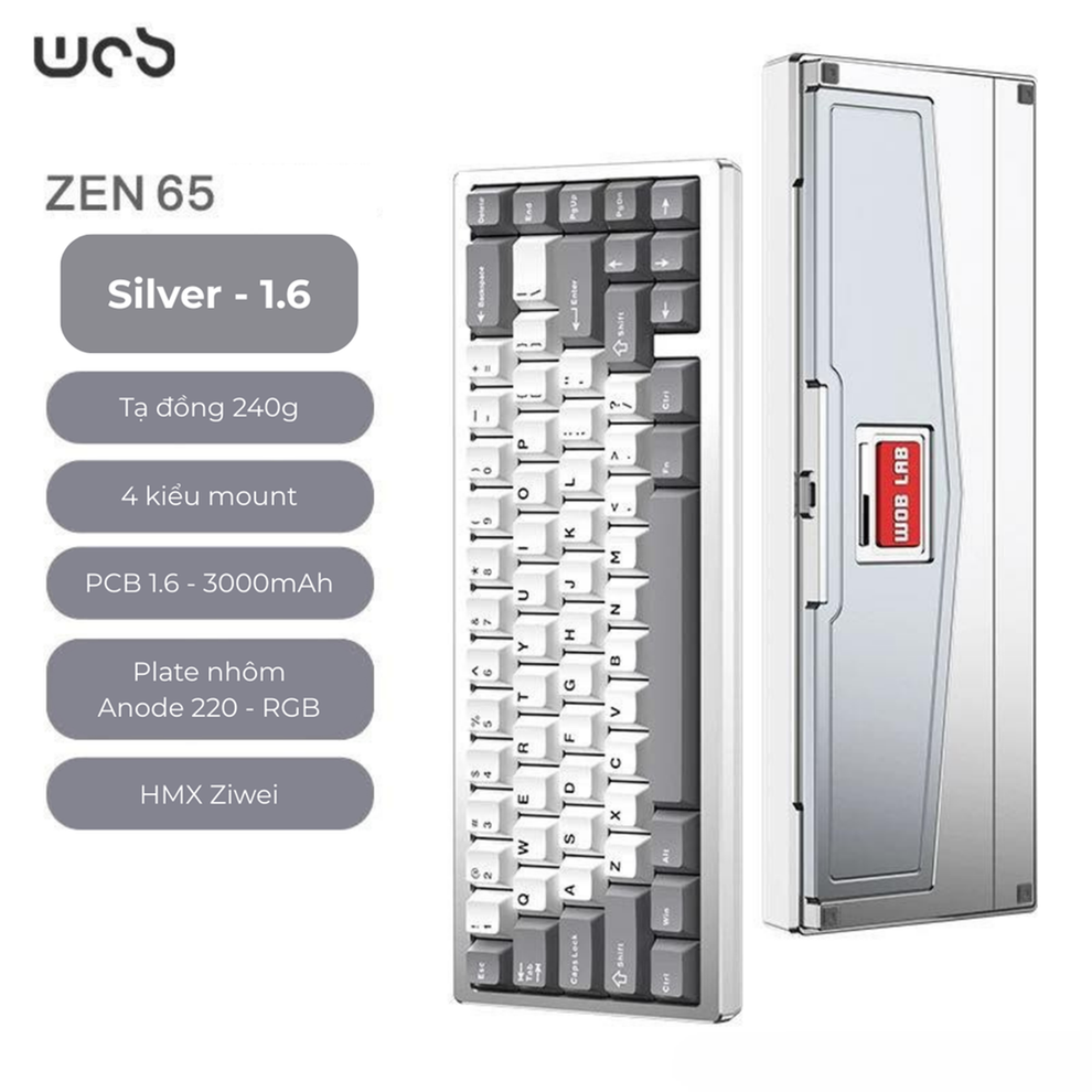 Hình ảnh 2 của Bàn Phím cơ WOB Zen65 Limited Edition (PCB 1.6mm, Plate Aluminum, RGB, 3 Mode - Black - Mới, Full box, Nhập khẩu)