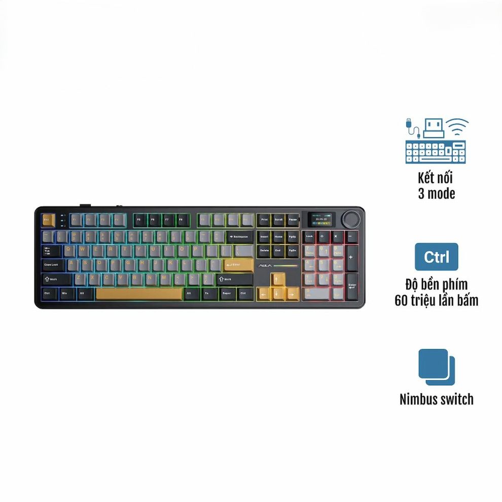 Hình ảnh 2 của Bàn phím cơ Aula F108 Pro (Aula Zephyr Switch - Black Gold - Mới, Full box, Nhập khẩu)