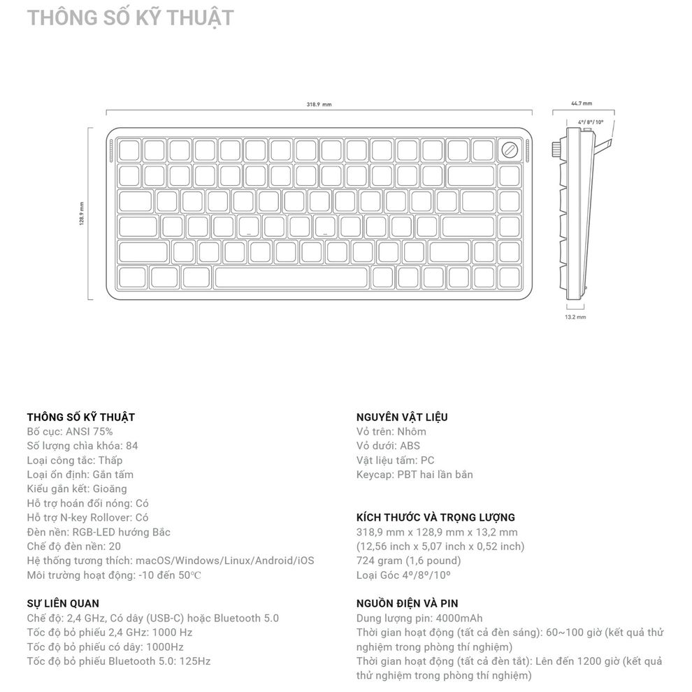 Hình ảnh 13 của Bàn Phím Cơ NuPhy Air75 v3 (Red Nano Switch - Nova White - Mới, Full box, Chính hãng)